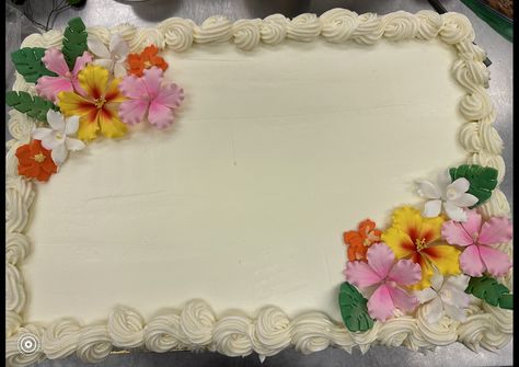 Hawaiian themed cake Tropical Sheet Cake, Hawaiian Themed Cake, Hawaiian Theme Cakes, Hawaiian Birthday Cakes, Small Posters, Hawaiian Cake, 25 Birthday, Birthday Sheet Cakes, Hawaiian Birthday