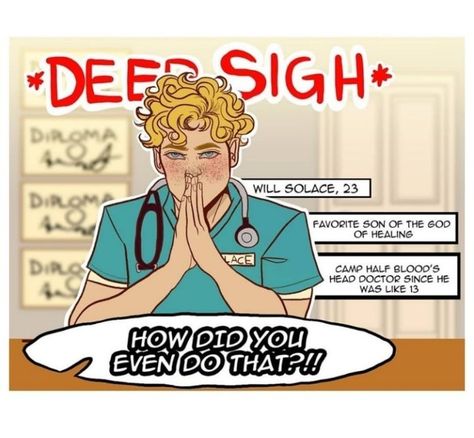 Will Solace Doctor, Will Solace Fanart, Pjo Fanart, Percy Jackson Comics, Zio Rick, Percy Jackson Ships, Percy Jackson Head Canon, Will Solace, Peter Johnson