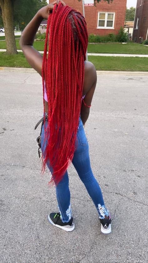 Red Jumbo Knotless Box Braids, Long Red Box Braids, Long Red Braids, Red Knotless Box Braids, Braiding Videos, Red Hair Braids, Red Braids, Red Box Braids, Cute Box Braids