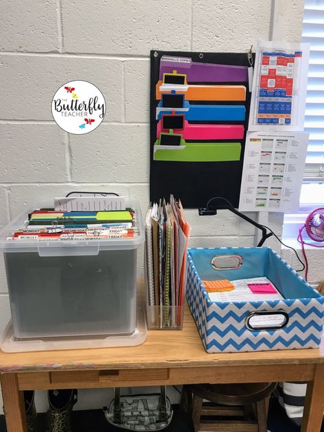 7 Simple Organizing Hacks for Teachers - The Butterfly Teacher Girls Bathroom Organization, Teacher Desk Organization, Teaching Planner, Organization Hacks Diy, Master Closet Organization, Bill Organization, Organizing Hacks, Organisation Hacks, Teacher Desk