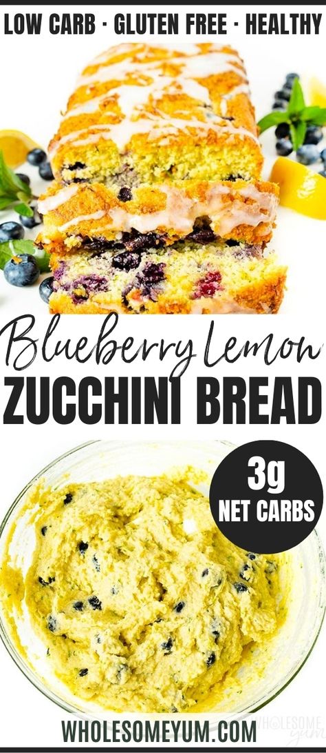 Lemon Blueberry Zucchini Bread, Sugar Free Zucchini Bread, Keto Lemon Blueberry, Gluten Free Zucchini Recipes, Low Carb Zucchini Bread, Keto Zucchini Bread, Zucchini Desserts, Blueberry Zucchini Bread, Blueberry Zucchini