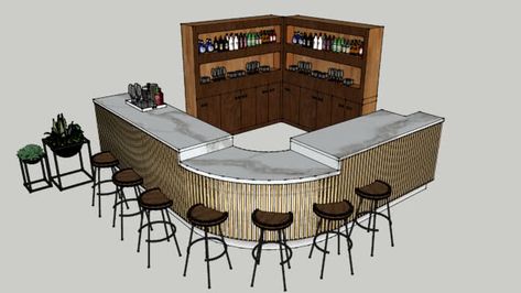 Corner Bar | 3D Warehouse Resteraunt Ideas, Bar Area Design, Warehouse Bar, Reception Area Design, Coffee Shop Counter, Speakeasy Bar, Corner Bar, Interior Design Videos, Bar Exterior