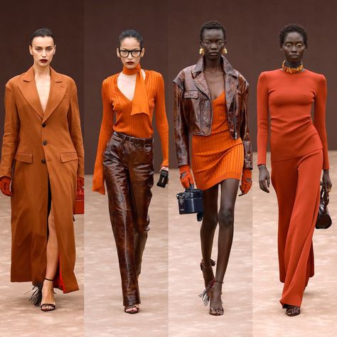 ꨄ (@styleenvogue) on X Burnt Orange Outfits, Dark Brown Palette, Orange Outfits, Runway Shoes, Runway Makeup, Orange Outfit, Winter Fits, Girls Fashion Clothes, Burnt Orange