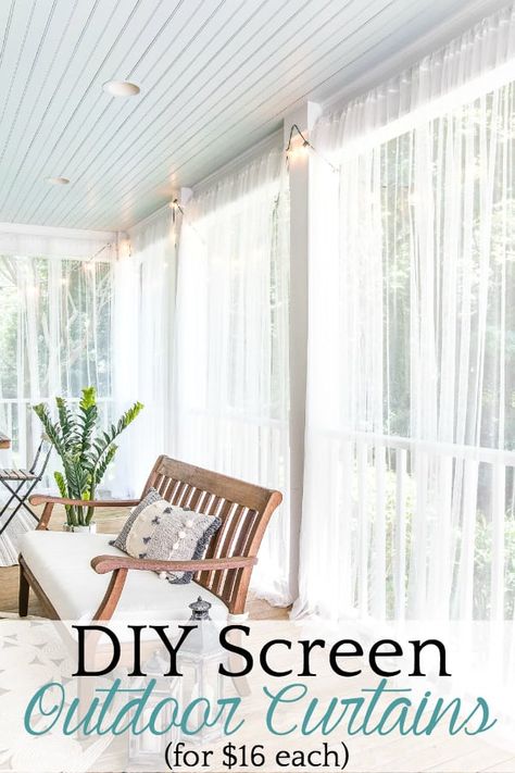 DIY Outdoor Curtains and Screened Porch for Under $100 - Bless'er House porch screen curtain Ikea curtains Diy Outdoor Curtains, Affordable Apartment Decor, Boho Apartment, Porch Curtains, Winter Retreat, Affordable Apartments, House With Porch, Outdoor Curtains, Design Hotel