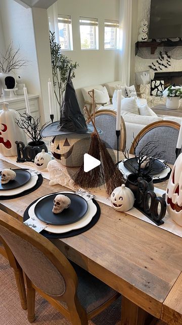 bren | home, holidays & lifestyle | Dallas tx on Instagram: "Comment “SHOP” below to receive a DM with the link to shop this post on my LTK ⬇ https://liketk.it/4NmZO  as I work on this years Halloween tablescapes (almost done with the next one 👀) here is a little inspo from last year! 🎃   the little witches brooms came from the target dollar spot a few year ago but I will link similar options. : )  be sure to SAVE & SHARE with your halloween loving besties! 👻  #halloweendecorations #spookyseason #ltkseasonal #halloweendiy #halloweendiy #halloween #whimsicalhalloween #halloweentablescape #halloweeninspo #halloweendecor #tablesetting #tablescape #tablescapes #pinkhalloween   Halloween tablescape, halloween home decor, Halloween inspo, Halloween diy, spooky season, halloween table, pink ha Cute Halloween Tablescape, Halloween Decor Table, Halloween Coffee Table, Chic Halloween Tablescape, Halloween Kitchen Table Decor, Round Table Halloween Decor, Halloween Dining Table, Halloween Table Scape, Halloween Tablescape Elegant