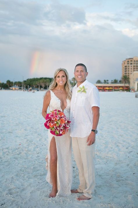 This sunset beach wedding is what dreams are made of. Without a doubt the photographer, Carrie Wildes Photography, captured this bride and groom at the perfect moment. In fact, at the exact moment when a rainbow appeared in the background. perfect photo spots everywhere Unquestionably the Sandpearl Resort Clearwater Beach was an excellent choice for […] The post Sunset Beach Wedding In Clearwater, FL Is New Favorite Obsession appeared first on I Said Yes!. Sunset Beach Wedding, Sunset Beach Weddings, Wedding Beach Ceremony, Bay Wedding, I Said Yes, Clearwater Beach, Coastal Wedding, Beach Theme Wedding, Friend Poses