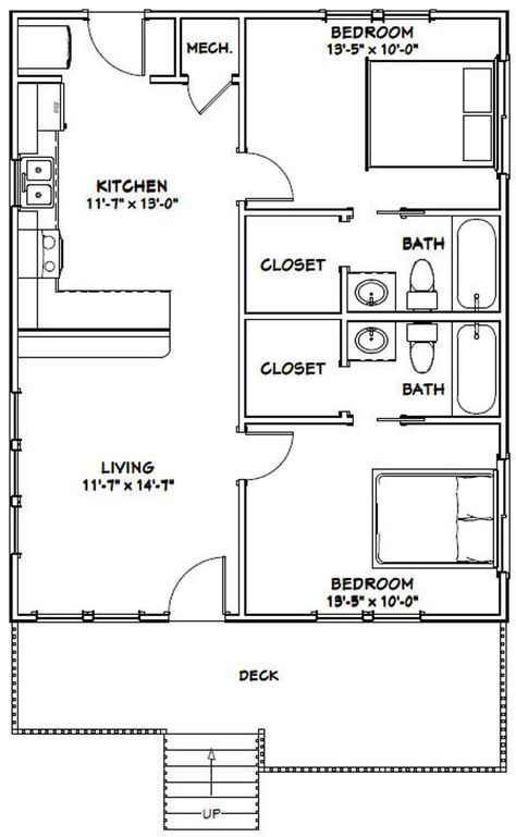 26x32 House 2-Bedroom 2-Bath 832 sq ft PDF Floor Plan | Etsy Berm House, Homes Styles, Cottage Plans, Cabin Floor, 2 Bedroom House Plans, Free House Plans, Cabin Floor Plans, Small House Floor Plans, Building Renovation