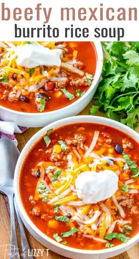 Beef Rice Soup Recipes, Soups With Rice, Mexican Rice Soup, Burrito Rice, Soup With Tomatoes, Mexican Soups, Easy Soup Recipe, Mexican Soup Recipes, Beans And Corn