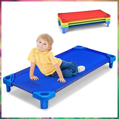 Costzon Stackable Kids Naptime Cot, Toddler Daycare Cots Rest Mat w/Easy Lift Corner Ready-to-Assemble, Space Saving Sleeping Daycare Cots, Sleeping Posture, Toddler Daycare, Cot Sets, Kids Lying, Sleeping Cots, Kids Daycare, Packing Kids, Toddler Beds