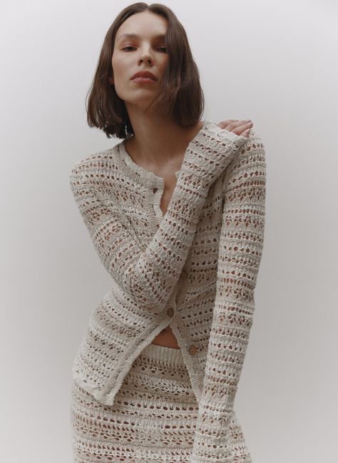 Luxury Chic Knit Top, Chic Textured Knit Spring Dress, Luxury Cotton Chic Knit Top, Luxury Modern Knit Top, Skirt And Cardigan, Knitwear Runway 2022, Pretty Tops, Eco Friendly Brands, Cardigan Set