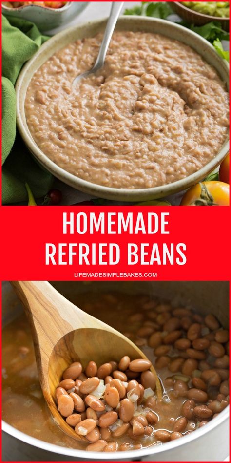 Easy and creamy homemade refried beans that are flavorful and perfect as a side or in some of your favorite recipes like tostadas and burritos! #refreidbeans #beansrecipe #mexicanrecipes #sidedish Creamy Refried Beans, Make Refried Beans, Homemade Refried Beans, Life Made Simple, Refried Beans Recipe, Frijoles Refritos, Mexican Food Recipes Authentic, Mexican Recipes, Refried Beans