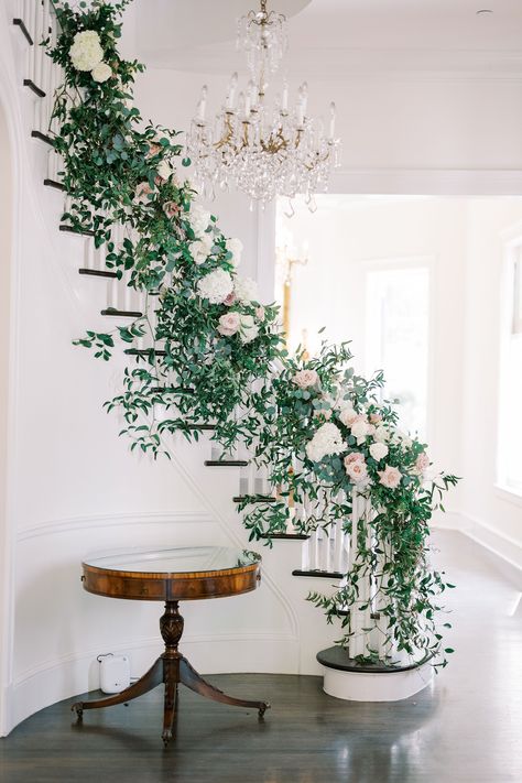 Stems Floral Design | Woodbine Mansion | Diana Brewer Photography | Mrs. Planner | | | ....Floral Staircase with Greenery Classy & Romantic White with Greenery Wedding Outdoor Indoor Wedding Austin TX Hill Country Wine Country in Historic Mansion Wedding Stairs, Merrimon Wynne, Woodbine Mansion, Ashton Gardens, 8th Wedding Anniversary Gift, Floral Installation, The Staircase, Stair Decor, Film Images