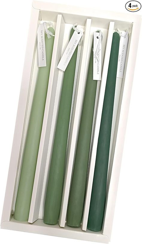 Amazon.com: 4 PCS Green Gradient Color Taper Candles Smokeless Candle Long Candles Wax Colored Taper Candles for Decor Wedding,Festival and Special Occasions,10 INCH : Home & Kitchen Green Taper Candles, Lilac Wedding Colors, Lilac Decor, Taper Candles Wedding, Colored Taper Candles, Led Taper Candles, Long Candles, Rose Scent, Coloured Candles