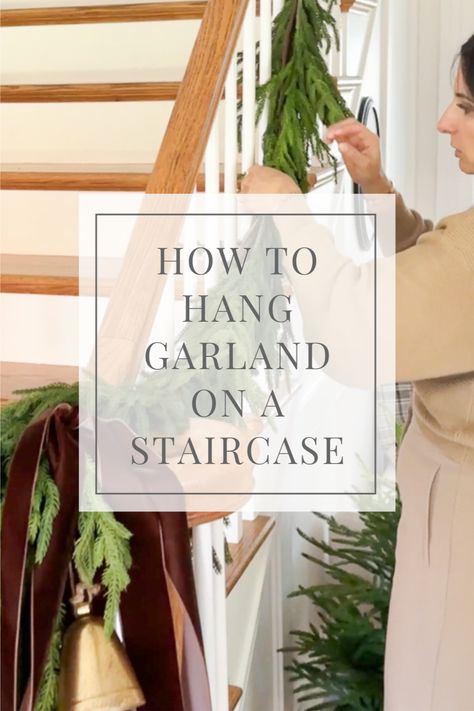 Which garland to use, how to attach the garland to the banister, and tips to getting that perfect look. Banister Garland, Christmas Garland Staircase, Christmas Banister, Christmas Stairs Decorations, Staircase Decor Ideas, Christmas Staircase Decor, Christmas Stairs, Christmas Staircase, Diy Christmas Garland