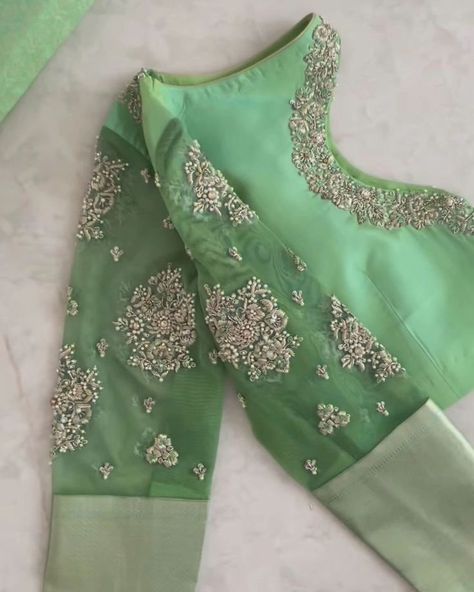 Dm@9640490158 Designer maggam work blouse Fabric: Halfpattu/Rawsilk Dispatch: 3days Price : 3000unstiched . 3550stitched Colours and sizes can be customised accordingly Netted Blouse Designs Latest For Silk Saree, Silk Saree Net Blouse Designs, Maggam Work Blouse Designs Net Hands, Netted Hands Blouse Designs, Aari Work On Net Blouse, Net Work Blouse Designs, Magam Work Blouses Latest, Net Embroidery Blouse, Latest Aari Work Blouse Designs