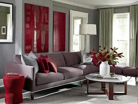 Grey and Red Living Room Decor Ideas Inspiration Shop Now Living Room With Red Accents, Red Living Room Decor Ideas, Grey And Red Living Room, Red Furniture Living Room, Red Living Room Decor, Burgundy Living Room, Red Living Room, Yellow Dining Room, Gray Living Room