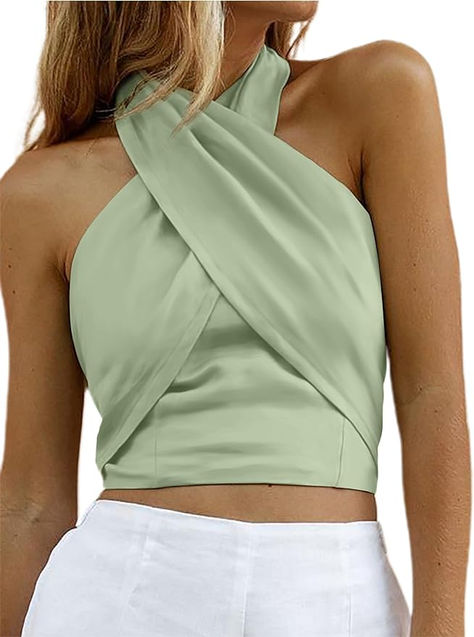 $35.99 Wrap Tops For Women, Cross Halter Top, Criss Cross Halter Top, Babydoll Tops, Sleeveless Wrap Top, Backless Cami Top, Pants Skirts, Backless Crop Top, T-shirt Refashion