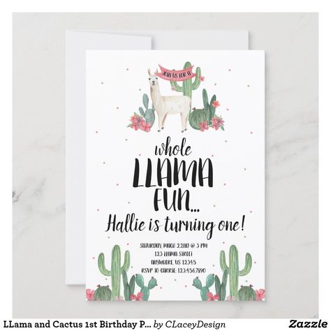 Llama Birthday Party, 1st Birthday Party For Girls, Llama Birthday, Cactus Party, 1st Birthday Party Invitations, 1st Birthday Invitations, 1st Birthday Party