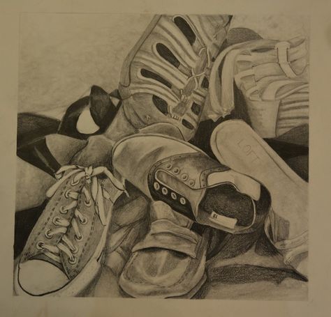 Pile Of Shoes, Shoe Drawing, Mid Term, Reference Ideas, Shoes Drawing, Life Ideas, Ap Art, Kids Sneakers, Shoe Sale