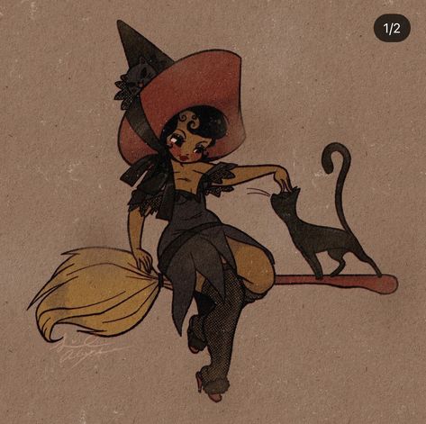 Spooky Tattoos, Vintage Witch, Alien Art, Oct 11, A Witch, Pin Up Art, Vintage Cartoon, Holiday Art, Halloween Art