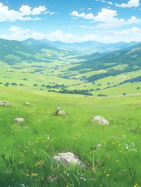 Great Plains Landscape, Pokémon Landscape, Ghibli Town, Ghibli Landscape, Plains Landscape, Studio Ghibli Background, Anime Places, Bg Design, Scenery Background