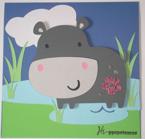 Hippo Paper Craft, Hippo Craft, Hippo Crafts, Create A Critter, Girl Birthday Cards, Paper Animals, Cricut Cards, Card Making Tutorials, Heartfelt Creations