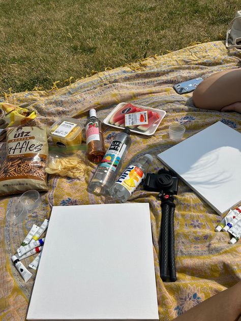 canvas painting + picnic in the park 🤍 painting, things to do, park, aesthetic, switching canvases challenege, snacks, summer aesthetic Picnic Painting Date Ideas, Painting At Park Aesthetic, Painting Date Aesthetic, Paint Picnic Date, Painting Aesthetic Picnic, Painting In The Park Date, Painting Picnic Date Aesthetic, Painting In The Park, Vision Binder