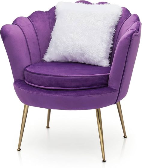 Purple Small Office, Purple Chair Bedroom, Single Chairs Living Room Small Spaces, Purple Salon Decor Ideas, Purple Accent Chair, Modern Velvet Chair, Purple Room Decor, Bedroom Purple, Purple Chair