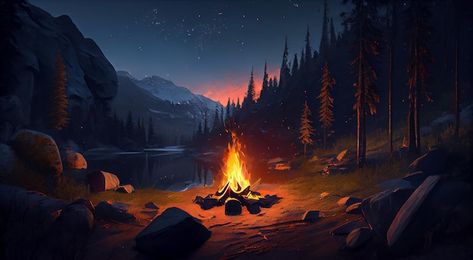 Free photo forest campfire at night flam... | Free Photo #Freepik #freephoto #campfire #bonfire #camping-illustration #night-forest Forest Campfire, Campfire Drawing, Bonfire Lit, Forest Camp, Night Illustration, Candle Smells, Forest Illustration, Night Forest, Fairytale Art