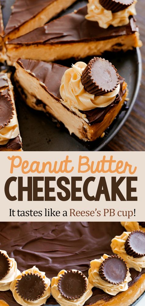 Smooth, rich, thick, and creamy, this homemade peanut butter cheesecake recipe is an absolute dessert dream come true! #cheesecake #cake #peanutbutter #dessert #pie Easy Chocolate Peanut Butter Cheesecake, Gluten Free Peanut Butter Cheesecake, Reese’s Pb Cheesecake, Peanut Butter Brownie Cheesecake, Peanut Butter Cheesecake No Bake, Peanut Butter Cream Cheese Pie, No Bake Peanut Butter Cheesecake, Cheesecake Peanut Butter, Peanut Butter Chocolate Cheesecake