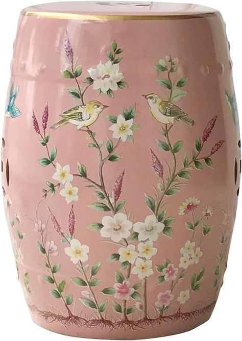 Amazon.com: Decorative Ceramic Garden Stool, Glazed Hand-Painted Flower and Bird Shoe Changing Stool Drum Stool, Suitable for Outdoor Garden, Living Room, Terrace, Etc. (Color : Pink) : Patio, Lawn & Garden Pink Patio, Living Room Terrace, Bird Shoes, Pink Chinoiserie, Garden Living Room, Ceramic Garden Stools, Ceramic Stool, Ceramic Garden, Garden Containers