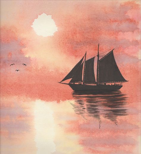 SAILING SHIP @ DUSK Sailing Ships, Sailing, Watercolor Paintings, Art