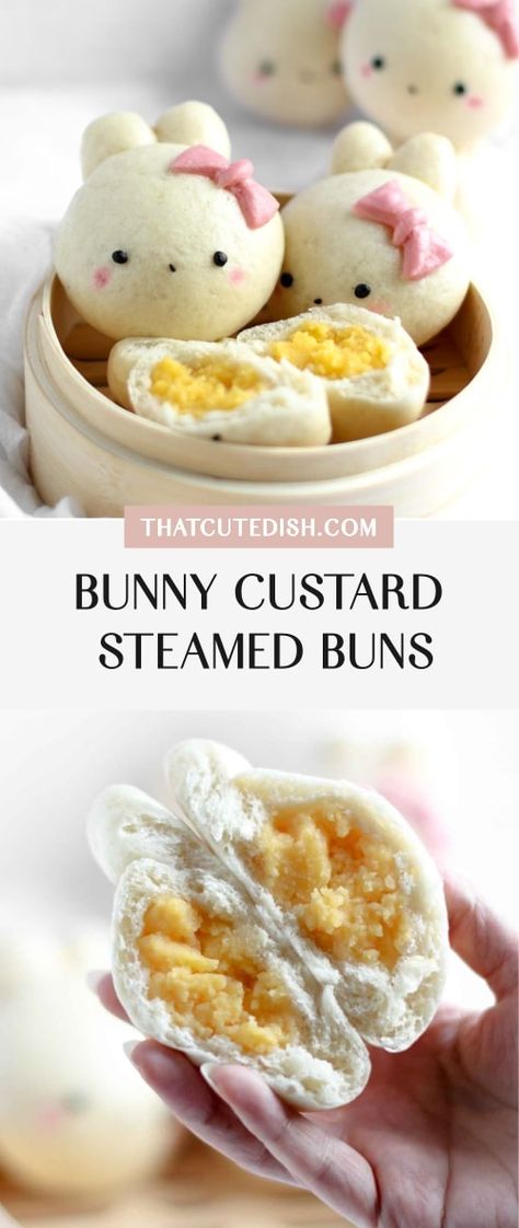 Japanese Steamed Buns, Steam Buns Recipe, Cream Buns, Asian Treats, Custard Buns, Japanese Pastries, Custard Cream, Stunning Hairstyles, Japanese Dessert