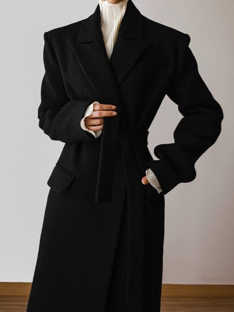 Classic style maxi coat with belted waist and collar. Contrast color under collar when turned up. Stunning slimline silhouette. Model is wearing MINUSEY S. ✔️ Free worldwide express shipping over $100✔️ Loved by 6,500+ customers✔️ Limited edition collections, maximum style⠀⠀⠀⠀⠀⠀⠀⠀⠀Stay ahead of the trend with can’t-find-anywhere-else staples. Your closet will thank you 💕 MINUSEY S = EU 34, US 2 MINUSEY M = EU 36, US 4 8% Angora / 70% Wool / 15% Polyester / 7% Nylon Dry clean Made in Korea - Model Height: 172cm/5'7" (US 2, EU 34) Structured Wool Coat, Belted Wool Coat, Outfit Petite, Long Black Coat, Black Wool Coat, Maxi Coat, Modest Wear, Classic Coats, Coat Outfits