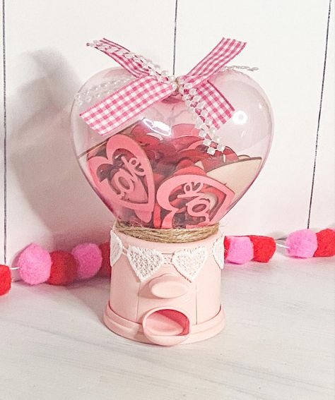 Learn how to diy Dollar Tree’s gum ball machines and more 2022 Valentine’s Day decor hacks! #gumball #valentinesdaycrafts Diy Gumball Machine Dollar Stores, Dollar Tree Gumball Machine, Dollar Tree Valentines Diy Ideas Kids, Gumball Machine Valentines Boxes, Dollar Tree Valentine Crafts, Diy Gumball Machine Valentines Day, Dollar Tree Valentines Diy Ideas, Gumball Machine Valentine's Day Boxes, Gumball Dispenser