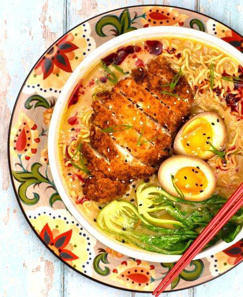 Bowl of miso ramen atop the Gypsy Plate. Easy Miso Ramen, Chicken Miso Ramen, Ramen With Chicken, Chicken Katsu Recipe, Chicken Katsu Recipes, Katsu Recipes, Week Meals, Miso Ramen, Red Miso