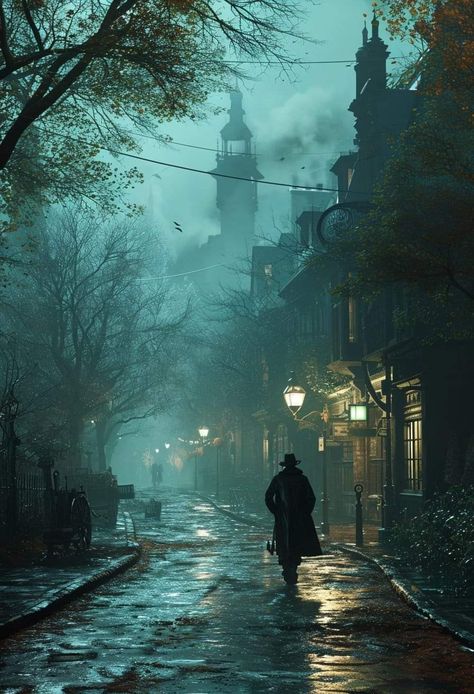 London Morning, Deserted Places, Victorian Street, Rainy Evening, Rainy Street, Rainy City, Creepy Houses, Street Painting, Victorian London