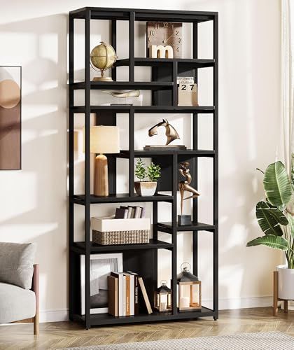 Rustic Industrial Farmhouse, Black Bookshelf, Black Bookcase, Display Shelving, Modern Bookshelf, Living Room Home Office, Etagere Bookcase, Wall Bookshelves, Wood Bookcase