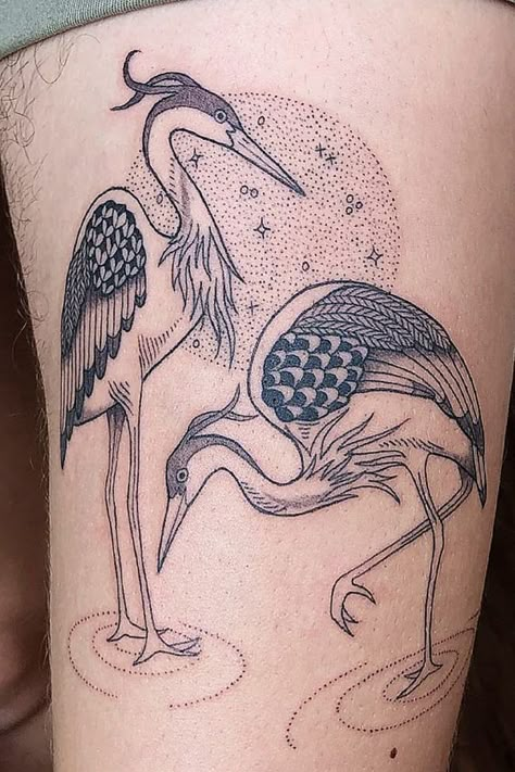 Get inspired by more heron tattoo designs on Tattoodo or find a tattoo artist near you! - #herontattoo #cranetattoo #birdtattoo #illustrativetattoo #linetattoo #dotworktattoo #drawingtattoo #tattooart #startattoo #naturetattoo #animaltattoo #tattooidea #tattooart #tattooinspo #tattoosformen #tattooideasmen Stork Tattoo, Symbol Of Family, Heron Tattoo, Geometric Tattoo Sleeve Designs, Crane Tattoo, Family Happiness, Tattoo Now, Stomach Tattoos, Dot Work Tattoo