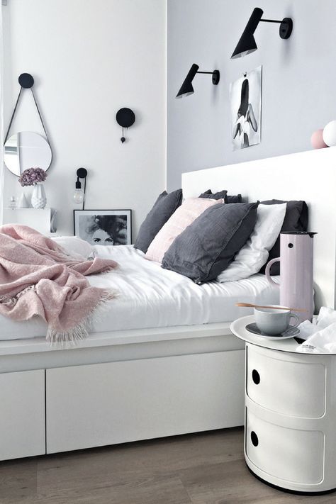 Interior designers and homeowners alike love Ikea's affordable decor and simple storage solution ideas. How many of their most popular products have you owned? #interiordesign #interiordecor #interiordesignideas #homedesign #bedroom #bedroomdecor Ikea Malm Bed, Cama Ikea, Malm Bed, Design Ložnic, Bedroom Decor On A Budget, Pastel Bedroom, Sheila E, Soft Bedroom, Ikea Decor