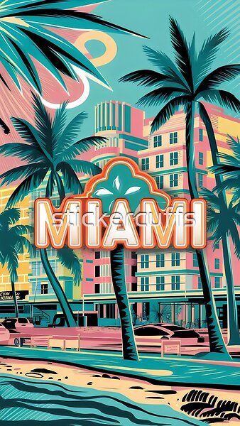 Retro Miami Beach Neon Artwork"- Miami Florida travel poster by stickercuffs | Redbubble Miami Vice City Aesthetic, South Beach Miami Aesthetic, Miami Illustration, Miami Branding, Miami Vice Aesthetic, Vice Aesthetic, 80s Miami, Retro Miami, Hoco Inspo