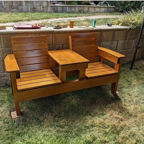 Double Chair Bench Plans - Step-By-Step Plans - Construct101 Outdoor Bench Plans, Wood Bench Plans, Adirondack Chairs Diy, Hammock Frame, Double Chair, Wood Furnace, Wood Bench Outdoor, Diy Outdoor Seating, Wooden Outdoor Furniture