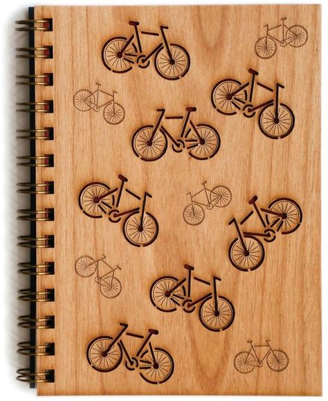 BUDD + FINN Bicycles Wood Journal.  This beautifully handcrafted journal features bicycle design cover that is made of laser-cut certified, sustainable alder wood,  planner, organizer Wood Cover Journal, Wood Notebooks, Wood Journal, Handcrafted Journals, Wooden Notebooks, Laser Engraved Ideas, Cover Journal, Design Cover, Wooden Accessories