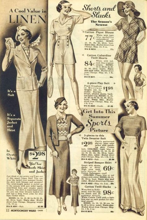 1950s Pants Women, 1950s Pants, 1900 Fashion, Sailor Shorts, 30s Fashion, Montgomery Ward, Womens Fashion Casual Summer, Christmas Catalogs, 1930s Fashion