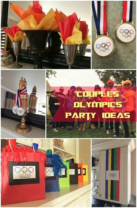 Couples Olympics Theme Party for Adults Couples Olympics, Olympics Party Ideas, Theme Party For Adults, Olympic Decorations, Beer Olympics Party, Olympic Party Games, Olympic Party Decorations, Summer Olympics Party, Winter Olympics Activities