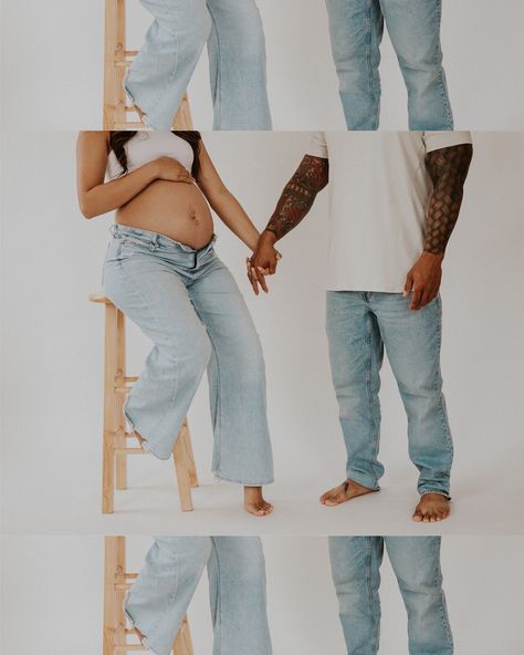 lil studio maternity session with these two 🥰 Maturity Photoshoot Studio, Jean Maternity Shoot Black Couple, Family Maternity Pictures Studio, Studio Pregnancy Announcement, Maternity Jeans Photoshoot, Lesbian Maternity Photoshoot, In Studio Maternity Session, Studio Maternity Shoot Couple, Studio Maternity Shoot