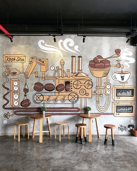 Mural Cafe, Nicole Johnson, Coffee Artwork, Cafe Wall Art, Inner Thoughts, Cafe Shop Design, Coffee Wall Art, Nobody Knows, Cafe Wall