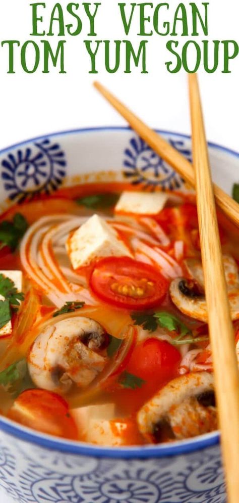 Tom Yum Soup Recipe Vegetarian, Tom Yum Soup Vegetarian, Easy Tom Yum Soup, Vegan Tom Yum Soup, Vegan Tom Yum, Spicy Thai Soup, Tom Yum Soup Recipe, Sweet And Sour Soup, Soup Recipes Healthy Vegetarian