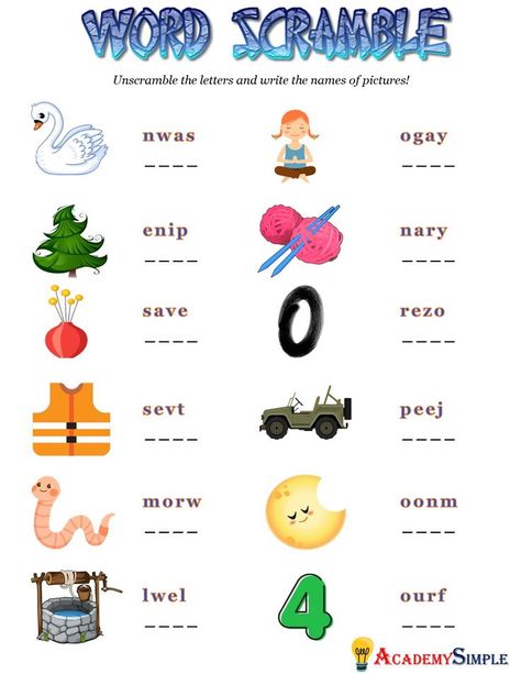 Unscramble Words Worksheets, Unscramble Words, Beginning Sounds Worksheets, Scramble Words, English Short Stories, Words Vocabulary, School Folders, Nouns Worksheet, Hindi Worksheets