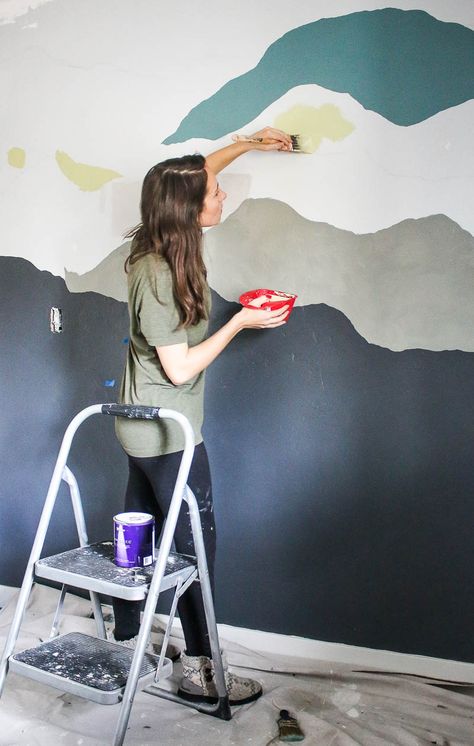 Wondering how to paint a mountain mural on the wall? Come read this step by step tutorial and watch the videos! You'll love the finished project in the 3 year old boy's bedroom with a camping and nature theme! #tutorial #painting #mountains #behrpaint Mural Tutorial, Paint A Mountain, Wall Murals Painted Diy, Toddler Night Light, Mountain Wall Mural, Accent Wall Stencil, Mountain Mural, Area Rug Pad, Be An Artist